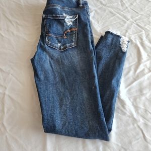 Distressed American Eagle Super High Rise Next Level Stretch Skinny Jeans Short